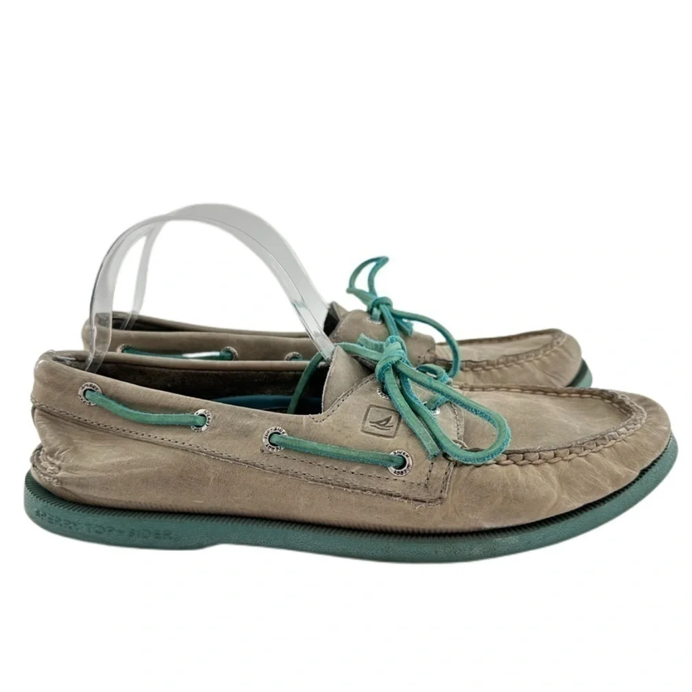 Sperry topsiders mens boat shoes size 9 gray teal leather preppy